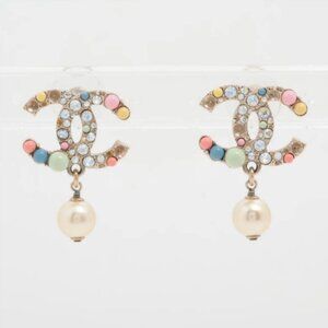 Chanel CC Logo Rhinestone x Pearl Stud Drop Earring Multicolor